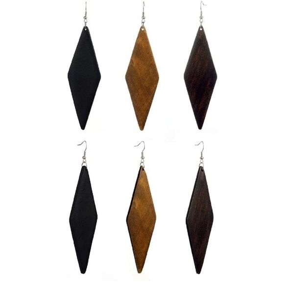 Brand New!! Diamond Long Wooden Drop Earrings! - Picture 3 of 3